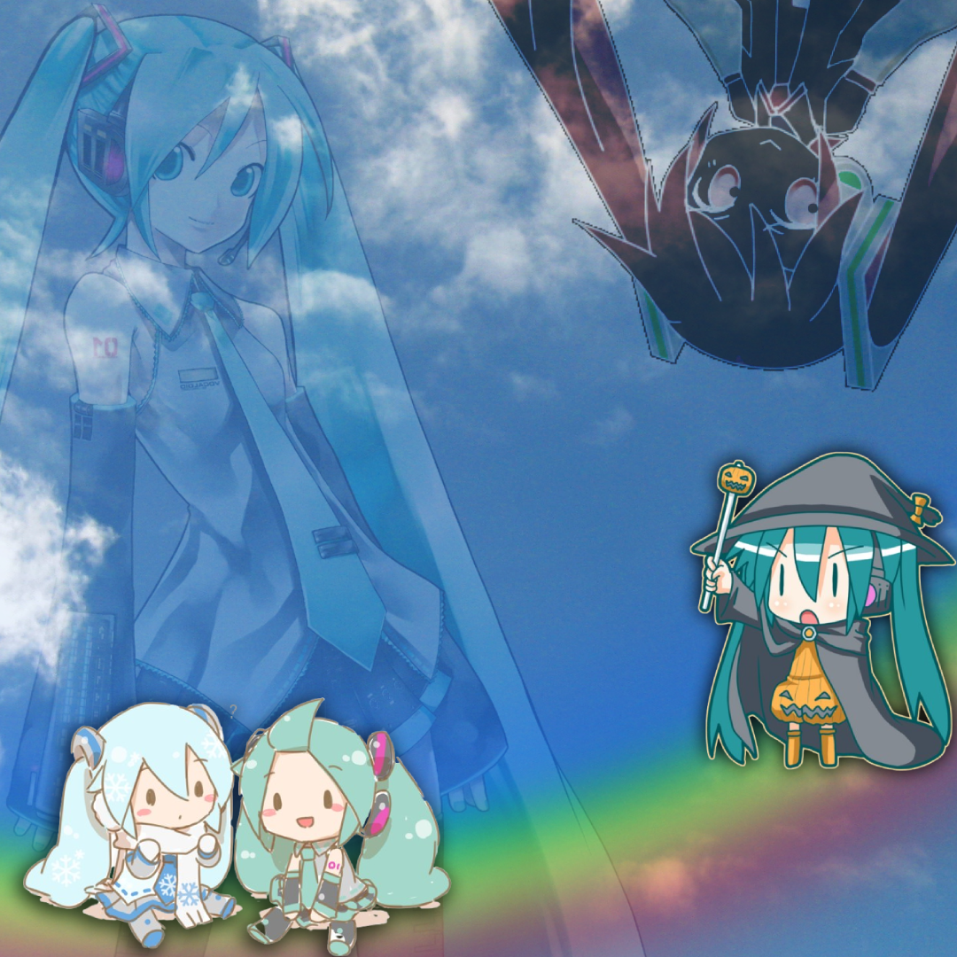 Hatsune Miku characters in a colorful collage